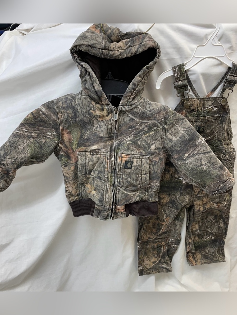 Carhartt Kids Camo Hooded Jacket and Overalls - Brown/Green Camo Sz 2t